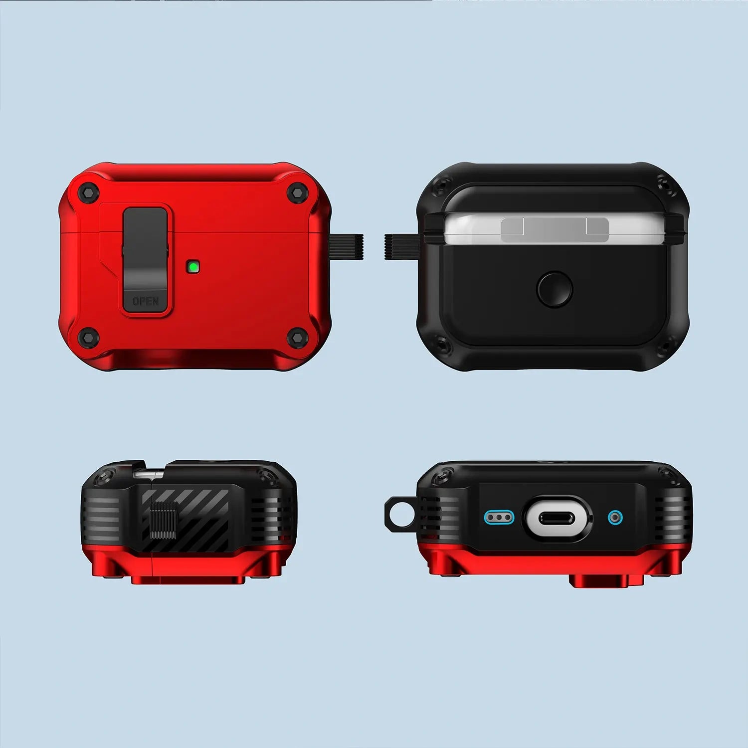 For AirPods 1/2/3/4 & AirPods Pro 1/2/3 Gen Case, Secure Lock Auto Pop-Up Lid Military Grade Shockproof Hard Shell Protective Cover, Full Body Drop Protection Armor Earphone Case with Visible LED & USB-C/Lightning Compatibility (main image)