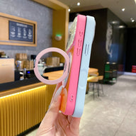 Dopamine Colors Magnetic Case for iPhone 17 16 15 14 Pro Max, with 360° Rotating Ring Stand, Colorblock Glossy Shockproof Cover with Full Camera Protection, Wireless Charging Compatible with MagSafe, Best Gift for Women Girls (main image)