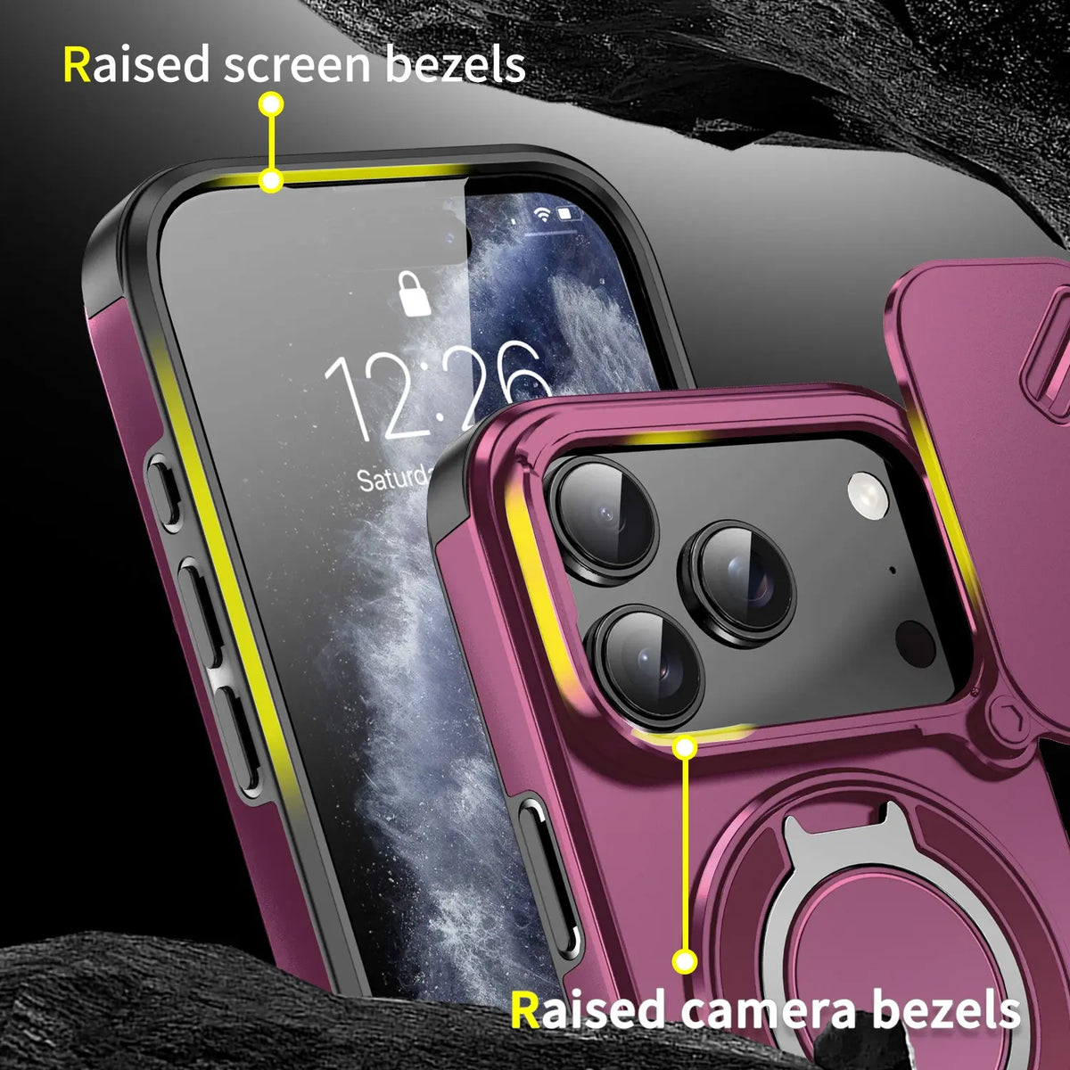 Heavy-duty iPhone case with sliding camera cover and ring stand — view 8