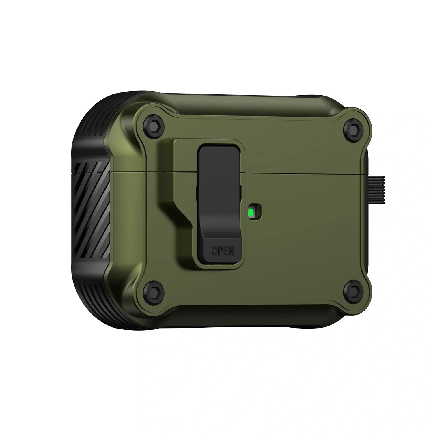 For AirPods 1/2/3/4 & AirPods Pro 1/2/3 Gen Case, Secure Lock Auto Pop-Up Lid Military Grade Shockproof Hard Shell Protective Cover, Full Body Drop Protection Armor Earphone Case with Visible LED & USB-C/Lightning Compatibility - Color Army Green (variant image)