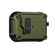 For AirPods 1/2/3/4 & AirPods Pro 1/2/3 Gen Case, Secure Lock Auto Pop-Up Lid Military Grade Shockproof Hard Shell Protective Cover, Full Body Drop Protection Armor Earphone Case with Visible LED & USB-C/Lightning Compatibility - Color Army Green (variant image)