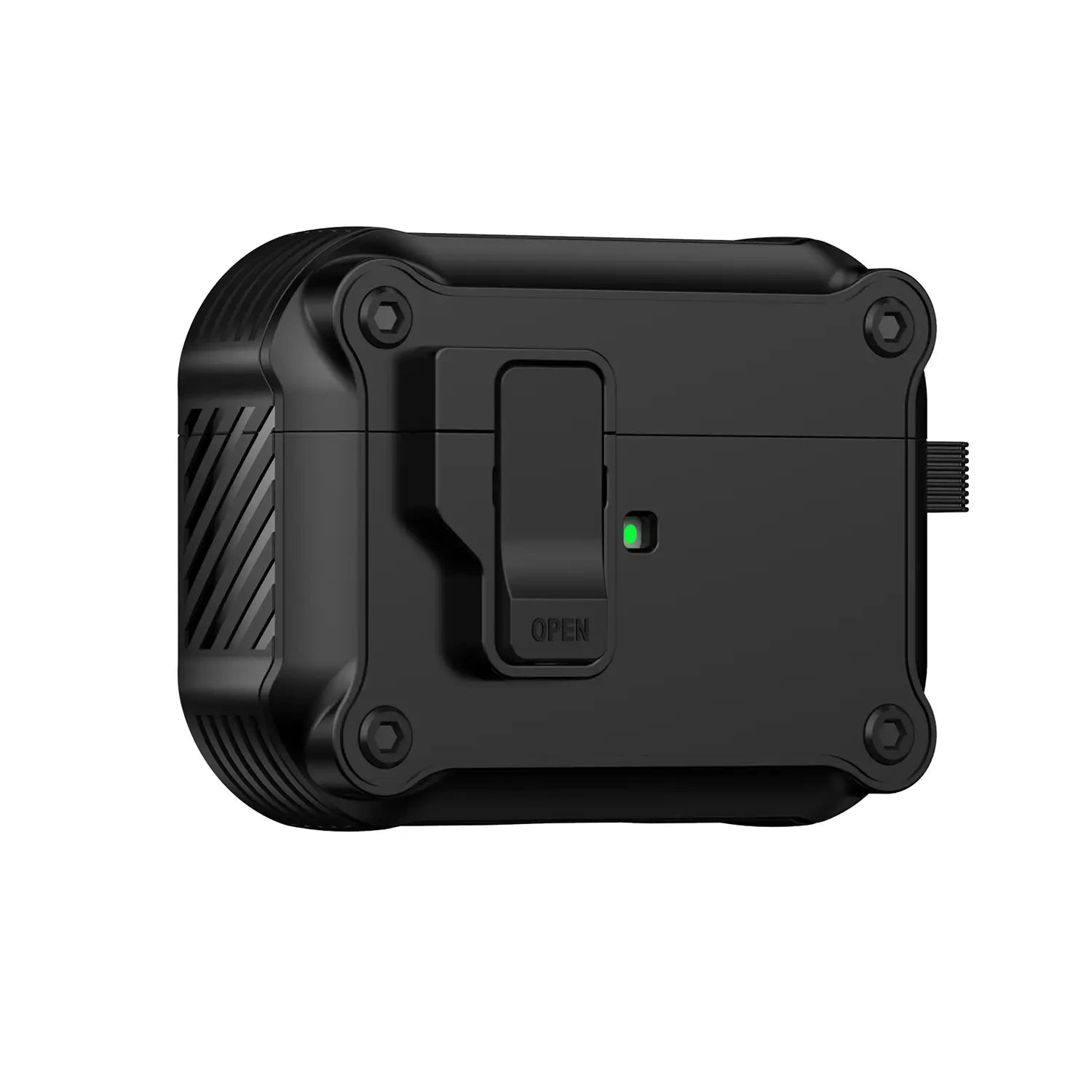 For AirPods 1/2/3/4 & AirPods Pro 1/2/3 Gen Case, Secure Lock Auto Pop-Up Lid Military Grade Shockproof Hard Shell Protective Cover, Full Body Drop Protection Armor Earphone Case with Visible LED & USB-C/Lightning Compatibility - Color Black (variant image)