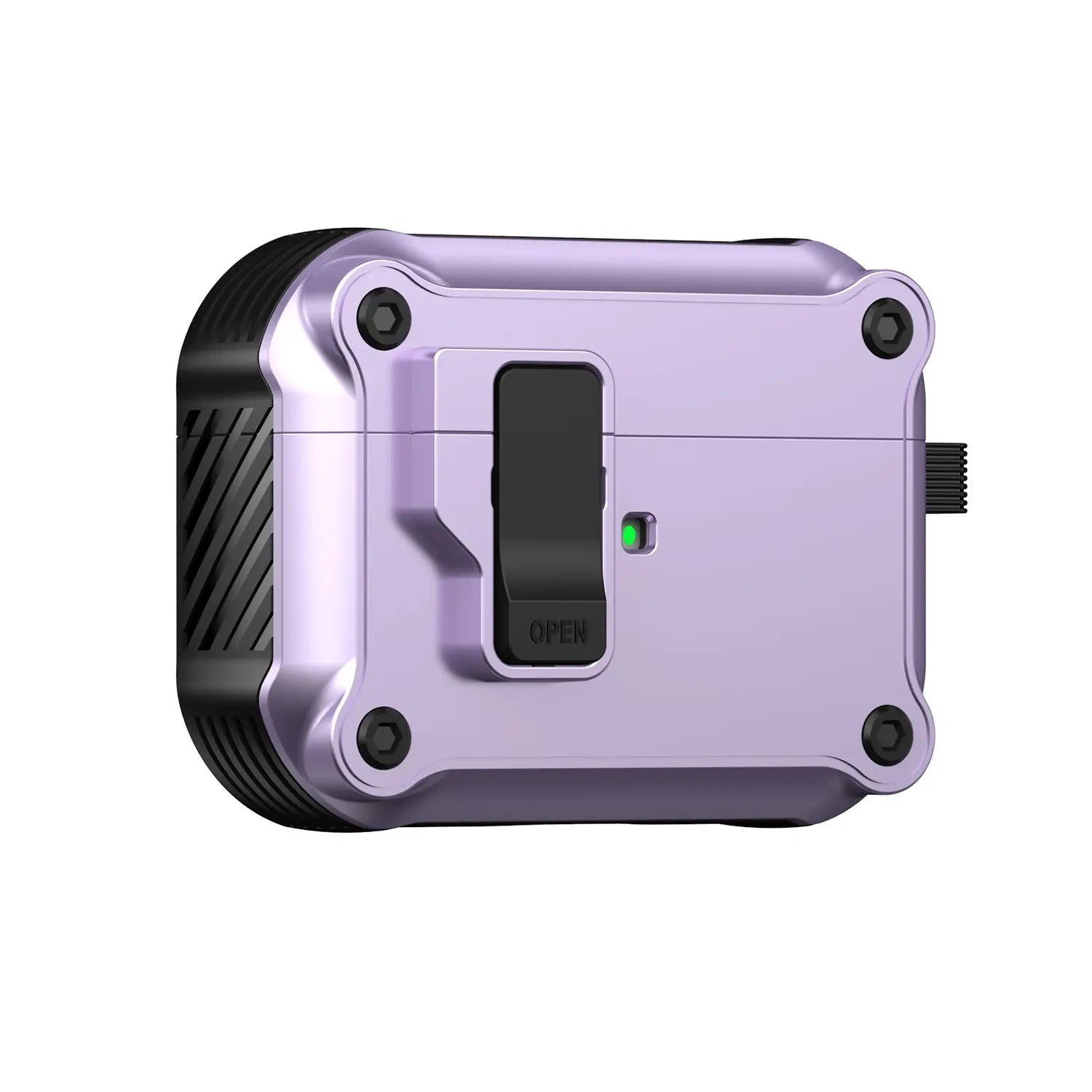 For AirPods 1/2/3/4 & AirPods Pro 1/2/3 Gen Case, Secure Lock Auto Pop-Up Lid Military Grade Shockproof Hard Shell Protective Cover, Full Body Drop Protection Armor Earphone Case with Visible LED & USB-C/Lightning Compatibility - Color Purple (variant image)