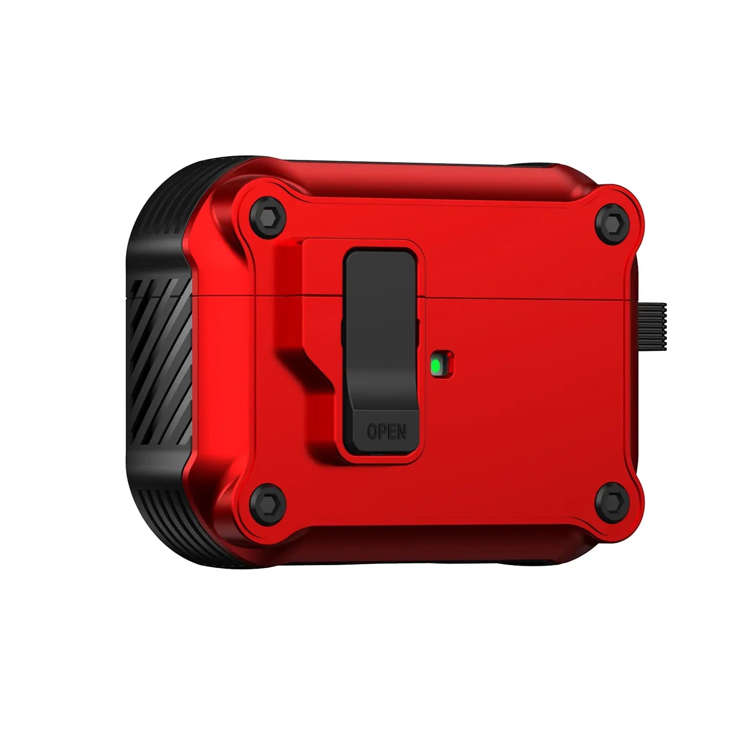 For AirPods 1/2/3/4 & AirPods Pro 1/2/3 Gen Case, Secure Lock Auto Pop-Up Lid Military Grade Shockproof Hard Shell Protective Cover, Full Body Drop Protection Armor Earphone Case with Visible LED & USB-C/Lightning Compatibility - Color Red (variant image)