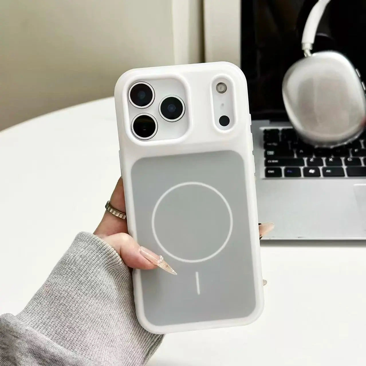 HISTORYOO for iPhone 17 Pro Max 16 Pro 15 14 Plus 13 12 11 Pro Magnetic (not strong) Defender 2 In 1 Dual Layer Jelly Soft Matte Clear Silicone + Candy Color-Blocking PC Hybrid Magsafe Wireless Charging Case Frosted Shockproof Bumper Luxury Back Cover - Color White (variant image)